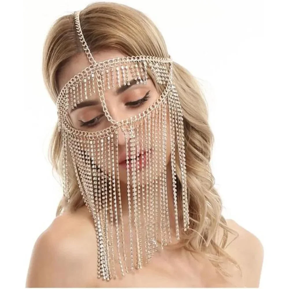 Sexy Full Rhinestone Layered Masquerade Party Mask Face Jewelry for Women
